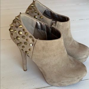 Stud and jewel suede-like bootie